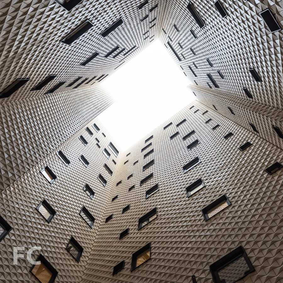 Looking up at the courtyard atrium.