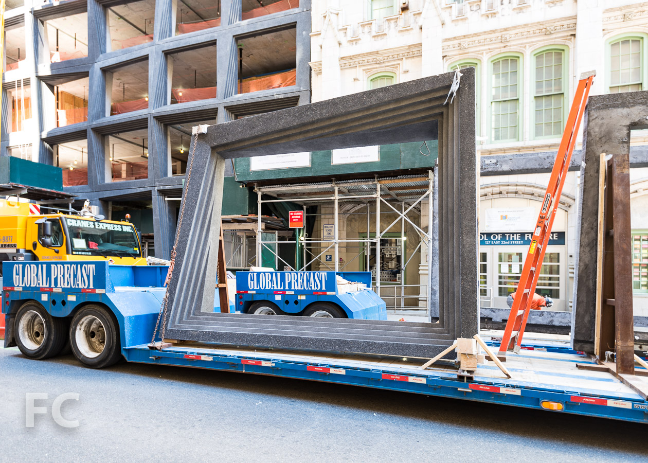 Precast panel awaiting installation on East 22nd Street.