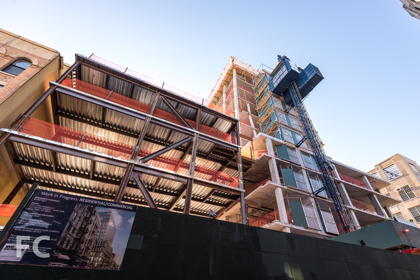 Looking up at the west facade from Ludlow Street.