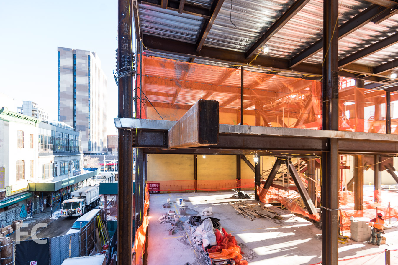 Steel structure of the adjacent community facility space.