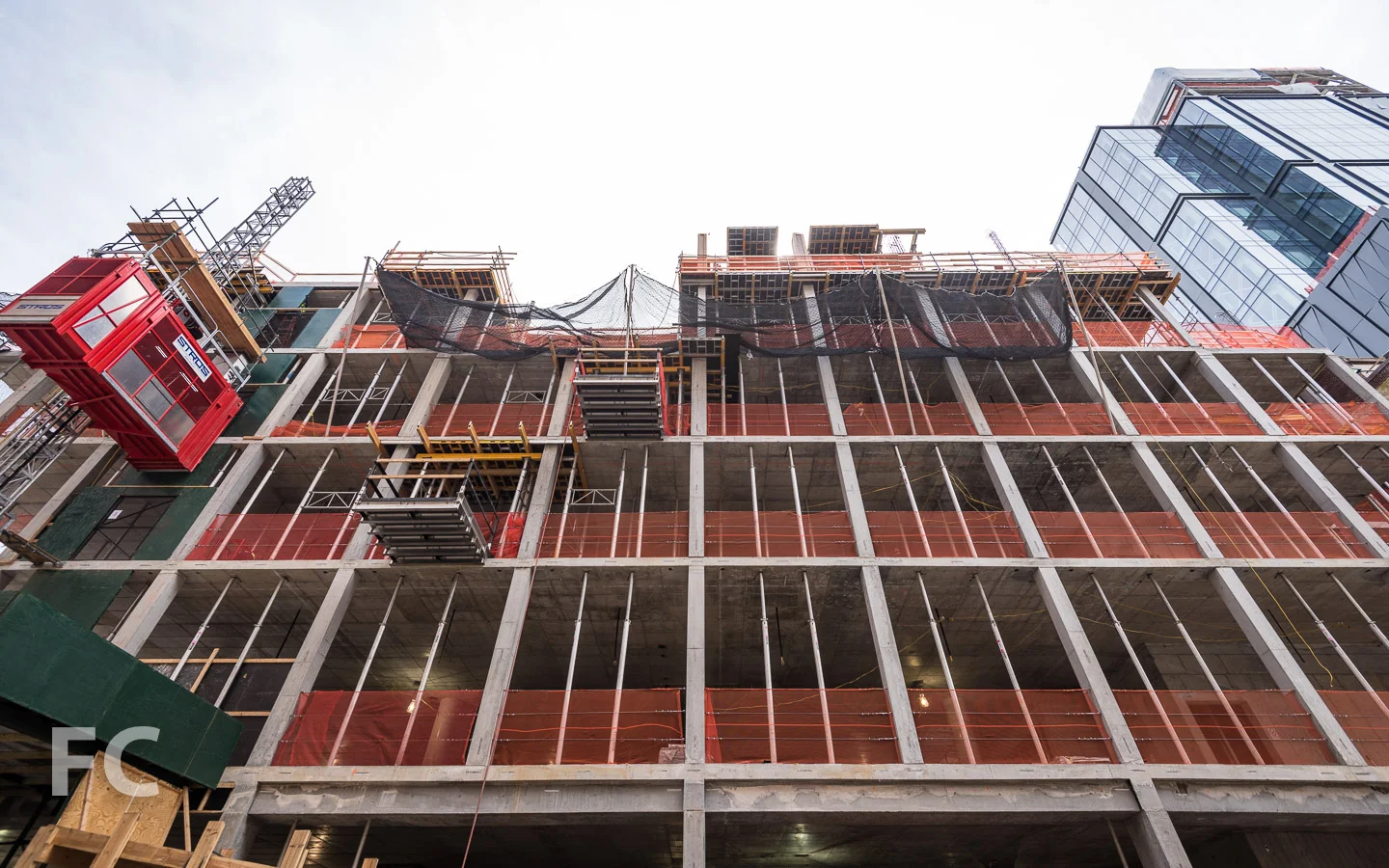 Looking up at the north façade from West 15th Street.