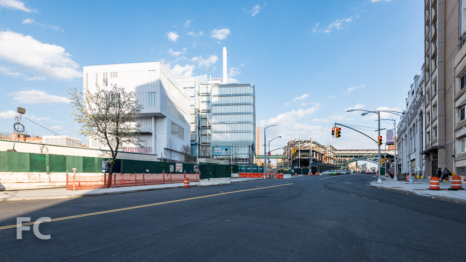Looking east towards the Center for the Arts (left), the Science Center (center), and the Academic Conference Center (right).
