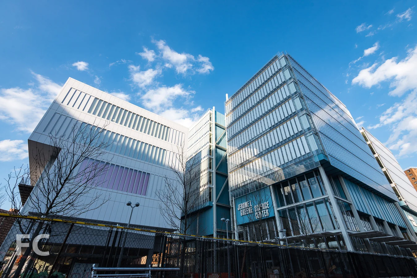 Looking up at the Center for the Arts (left) and the Science Center (right).