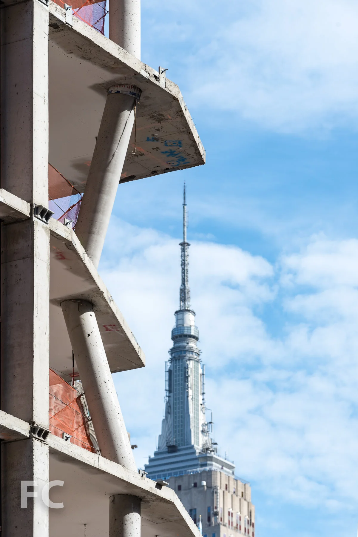 Close-up of the concrete superstructure at the northeast corner of the north tower.