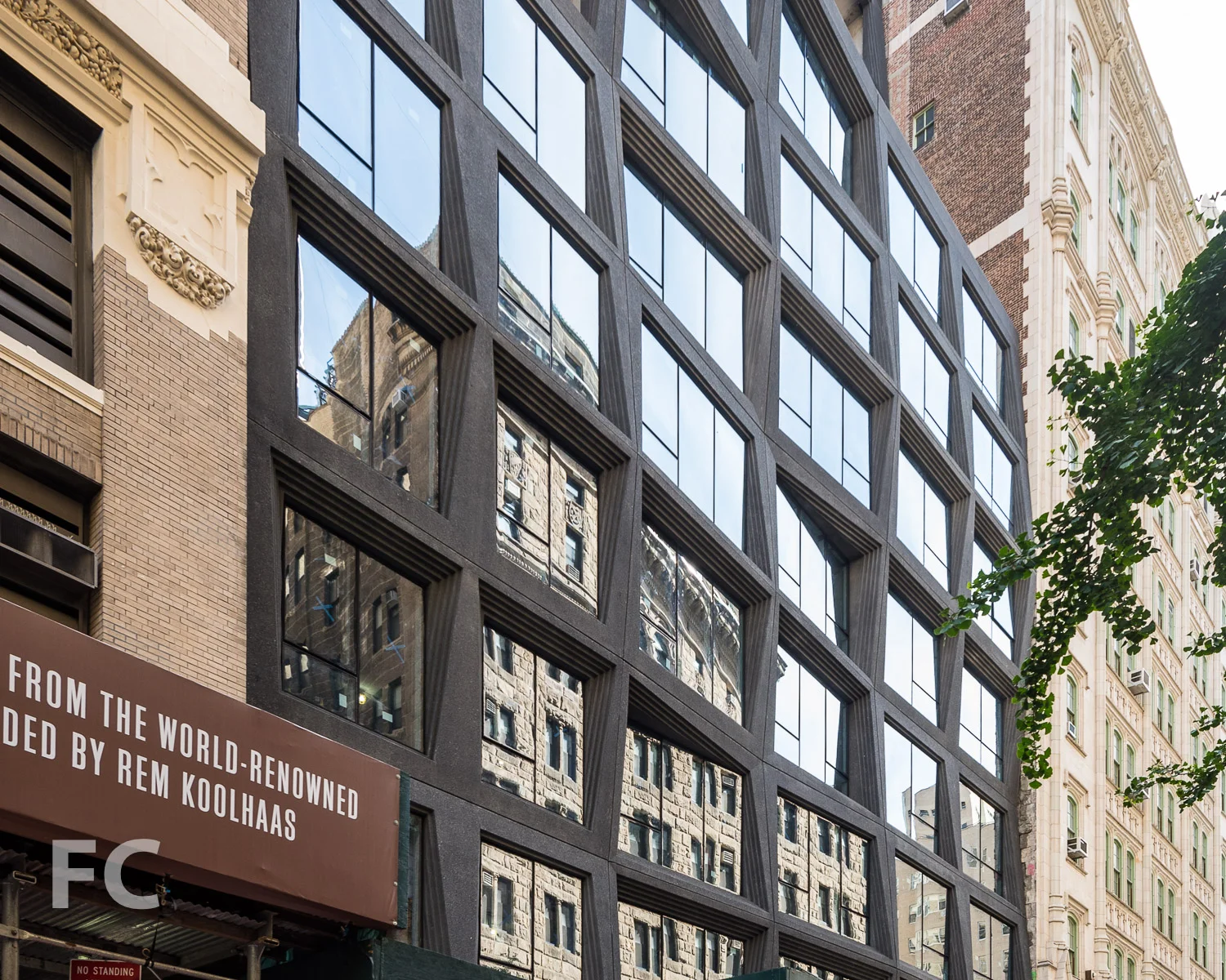 Close-up of the south façade of the south tower.