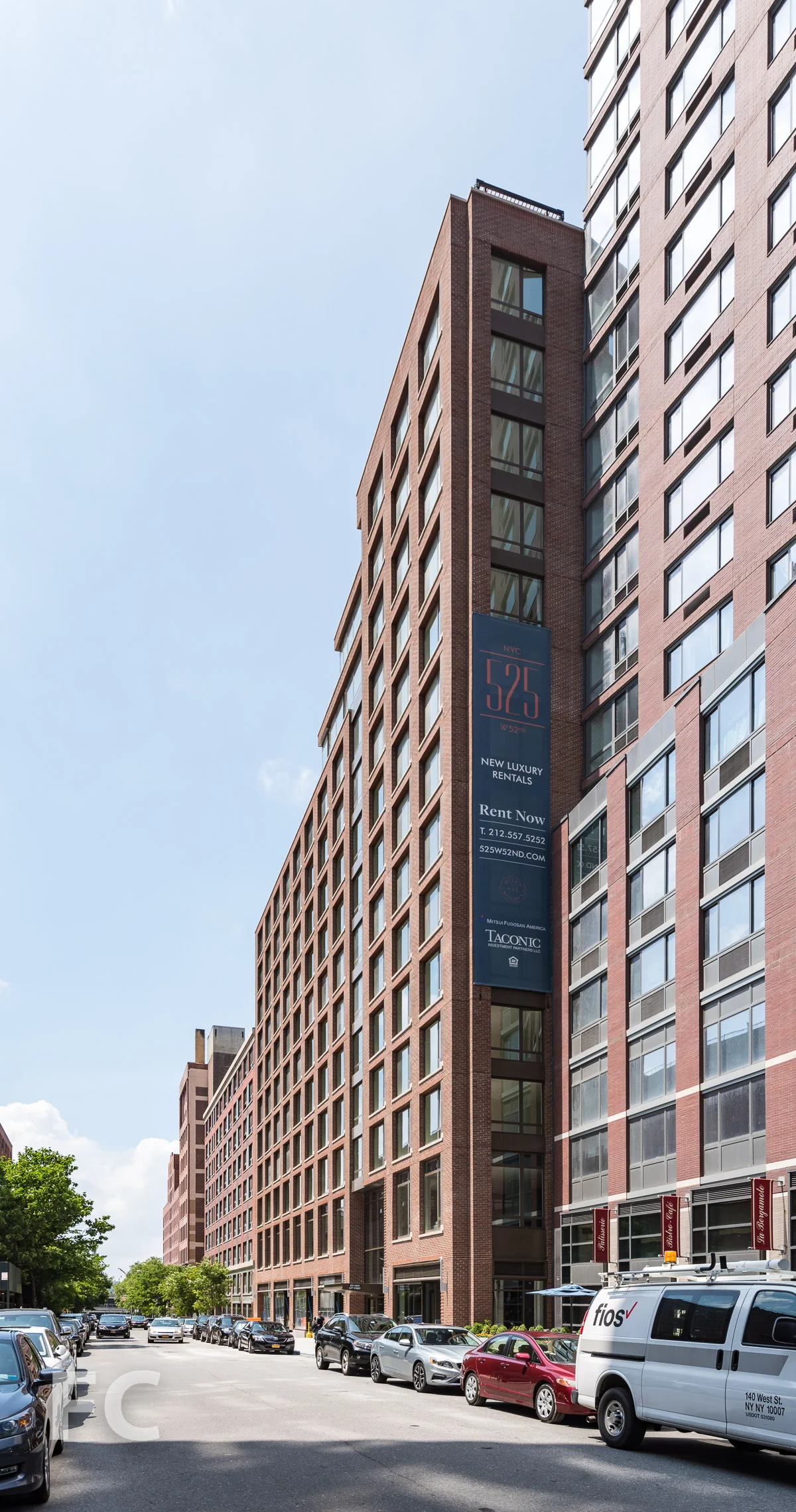 Southeast corner of the south tower from West 52nd Street.
