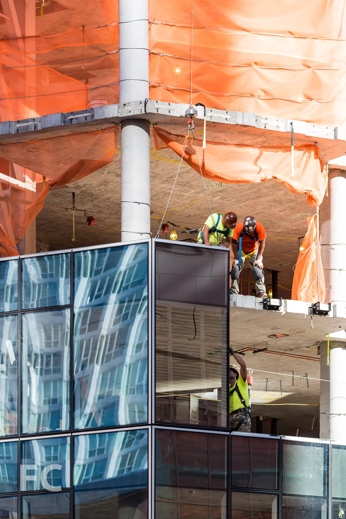 Curtain wall installation at Two Waterline Square.