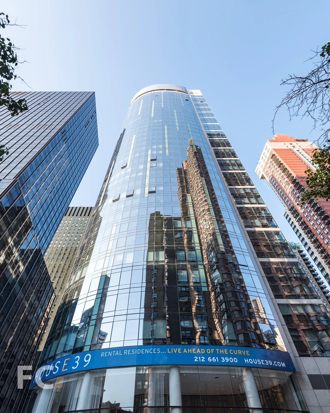 Looking up at the south facade from East 39th Street.