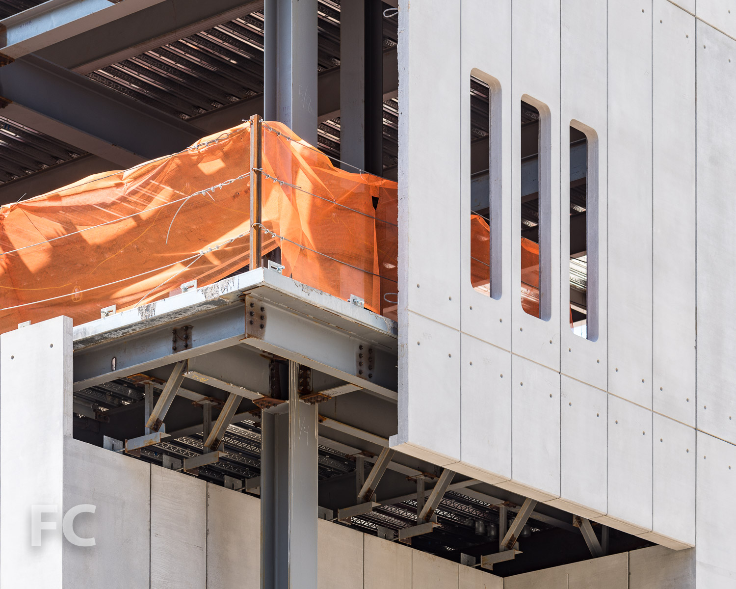 Close-up of the facade cladding of the Academic Conference Center at the northeast corner.