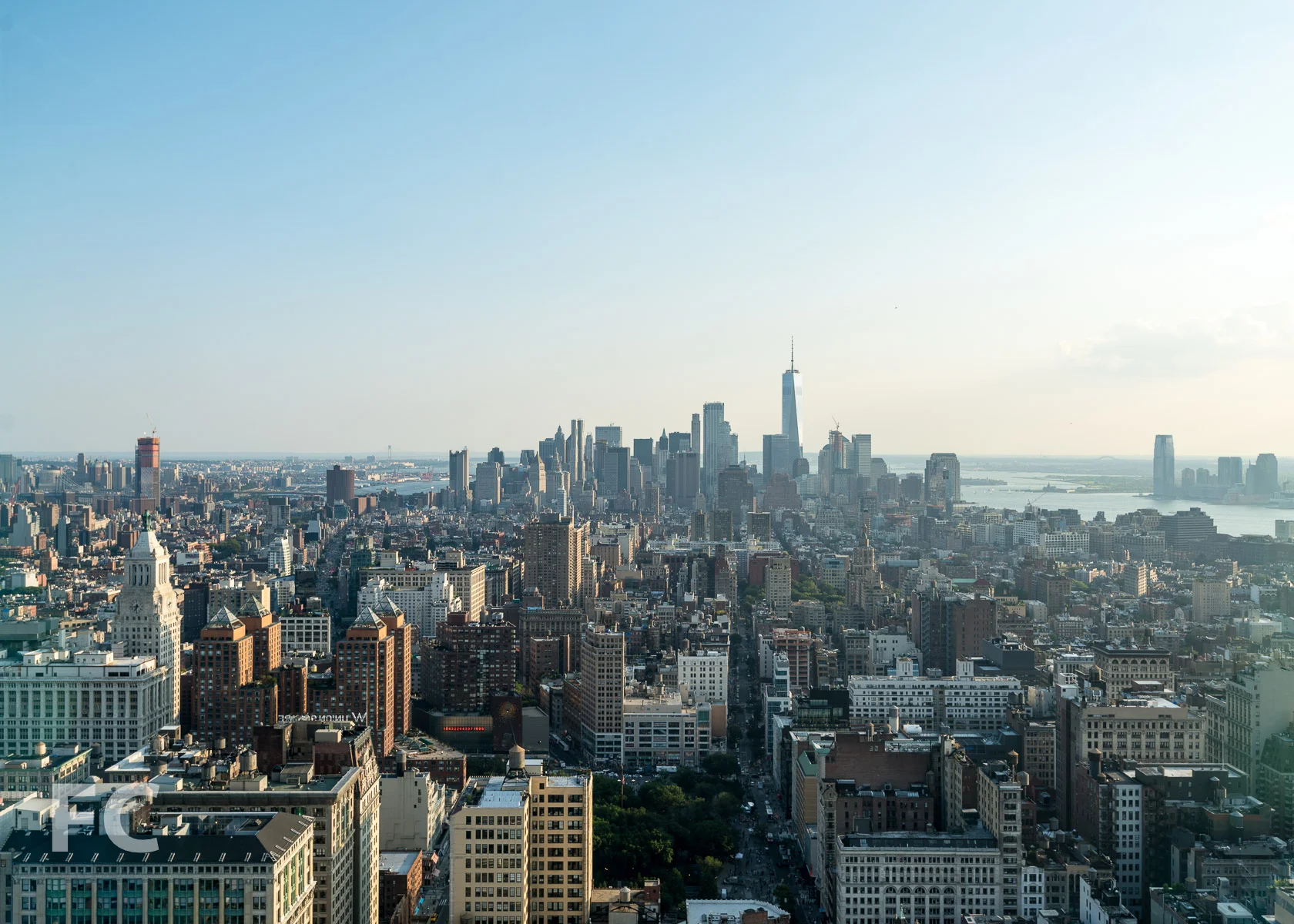 Lower Manhattan skyline view.