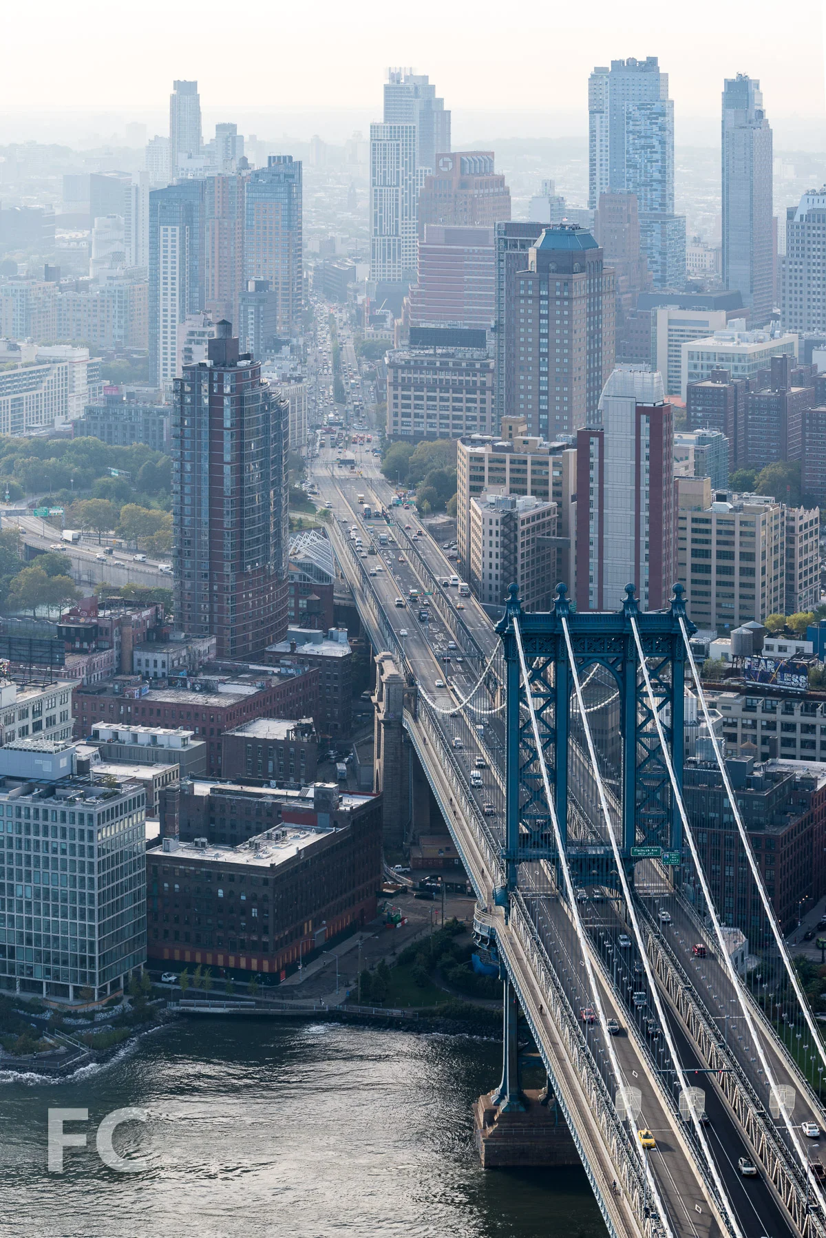 View south towards Downtown Brooklyn and the Manhattan Bridge from the 58th floor.