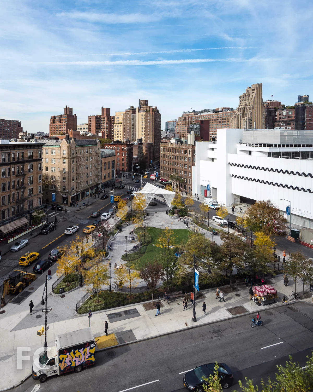Northwest view towards St. Vincent's Triangle Park and the New York City AIDS Memorial.