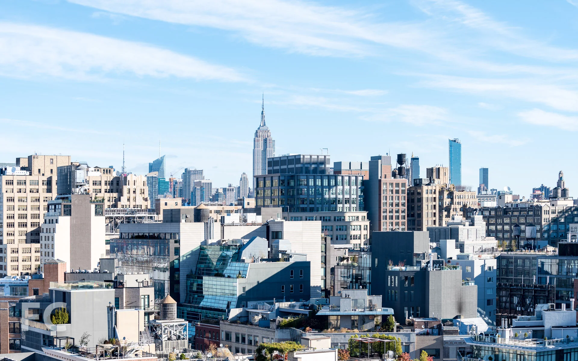 View northeast from the rooftop terrace towards SoHo and Midtown.