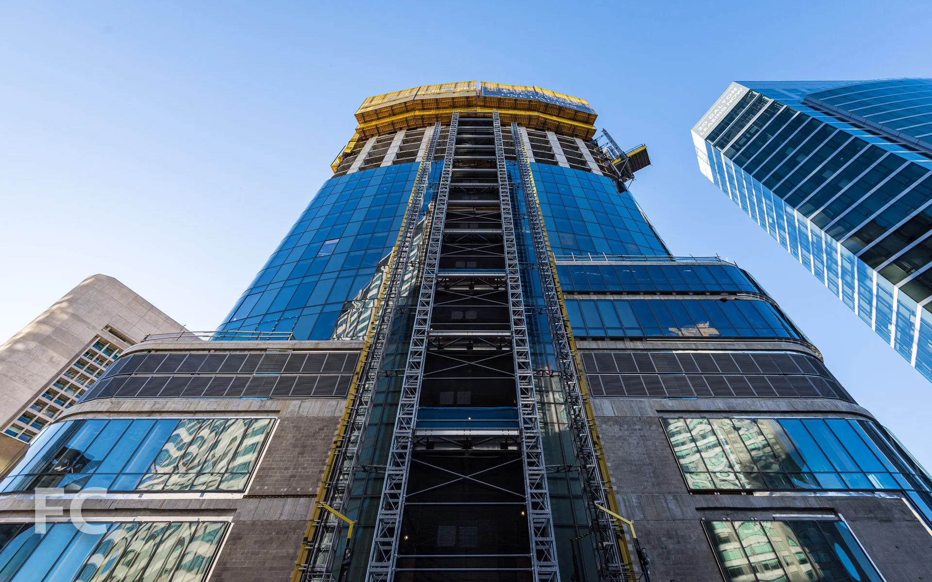 Looking up at the north facade from Belvidere Street.