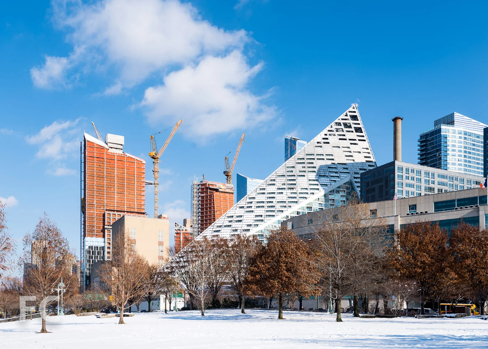 Waterline Square rising beyond VIA.