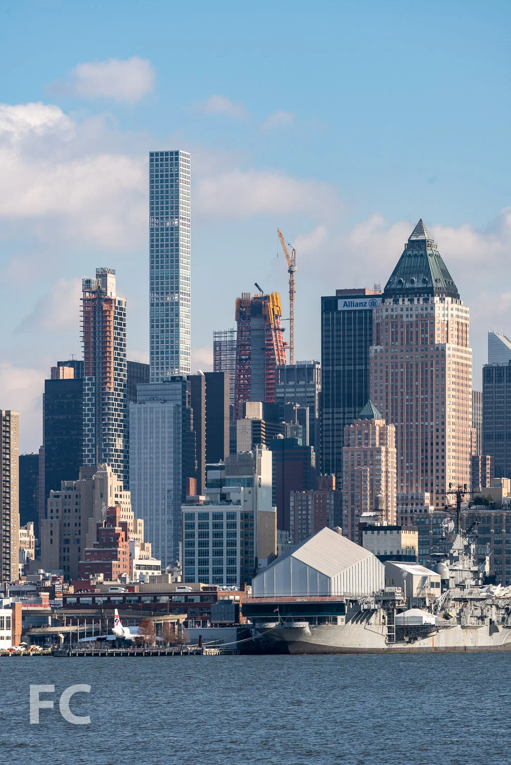 53W53 (center), 432 Park Avenue (left), and 242W53 (far left) from the Hudson River waterfront.