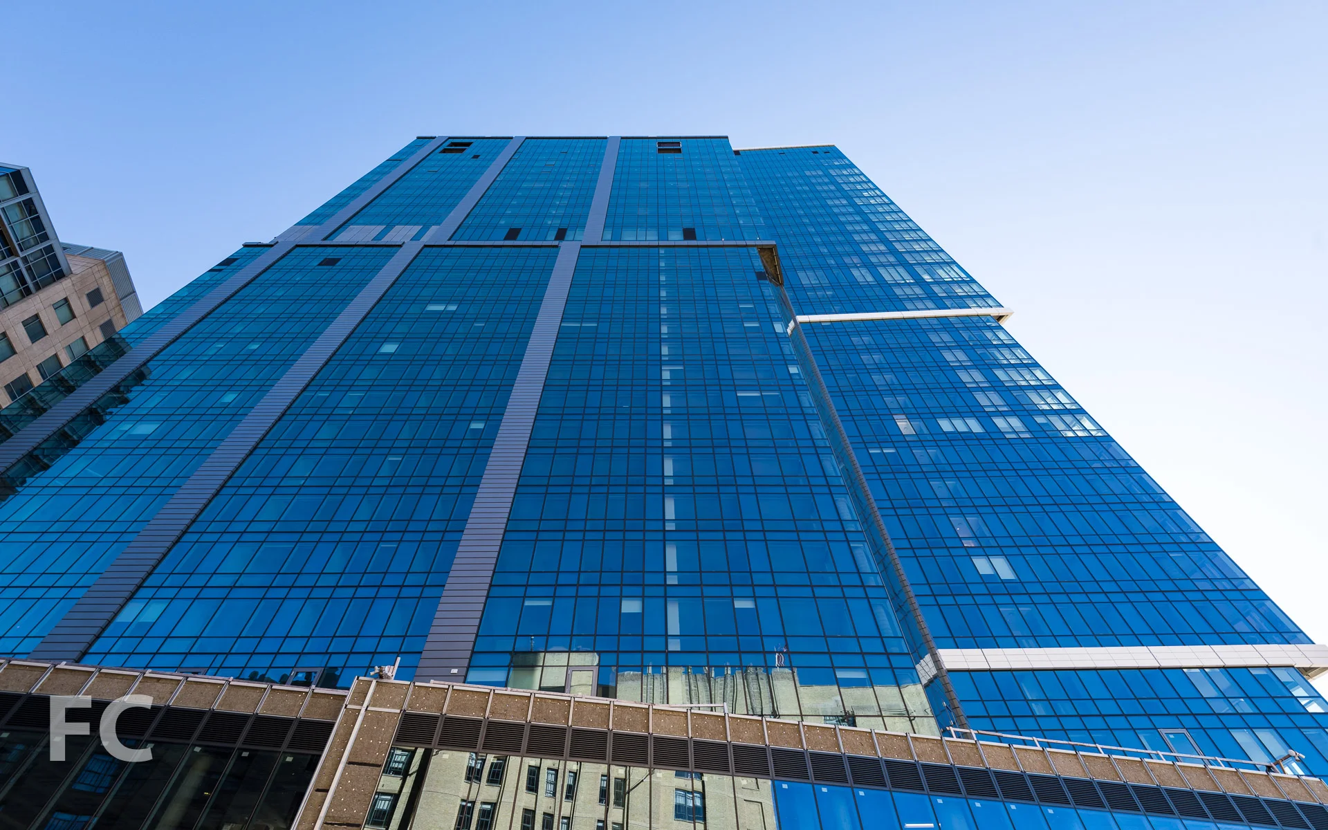 Looking up at the north façade from Brookline Avenue.