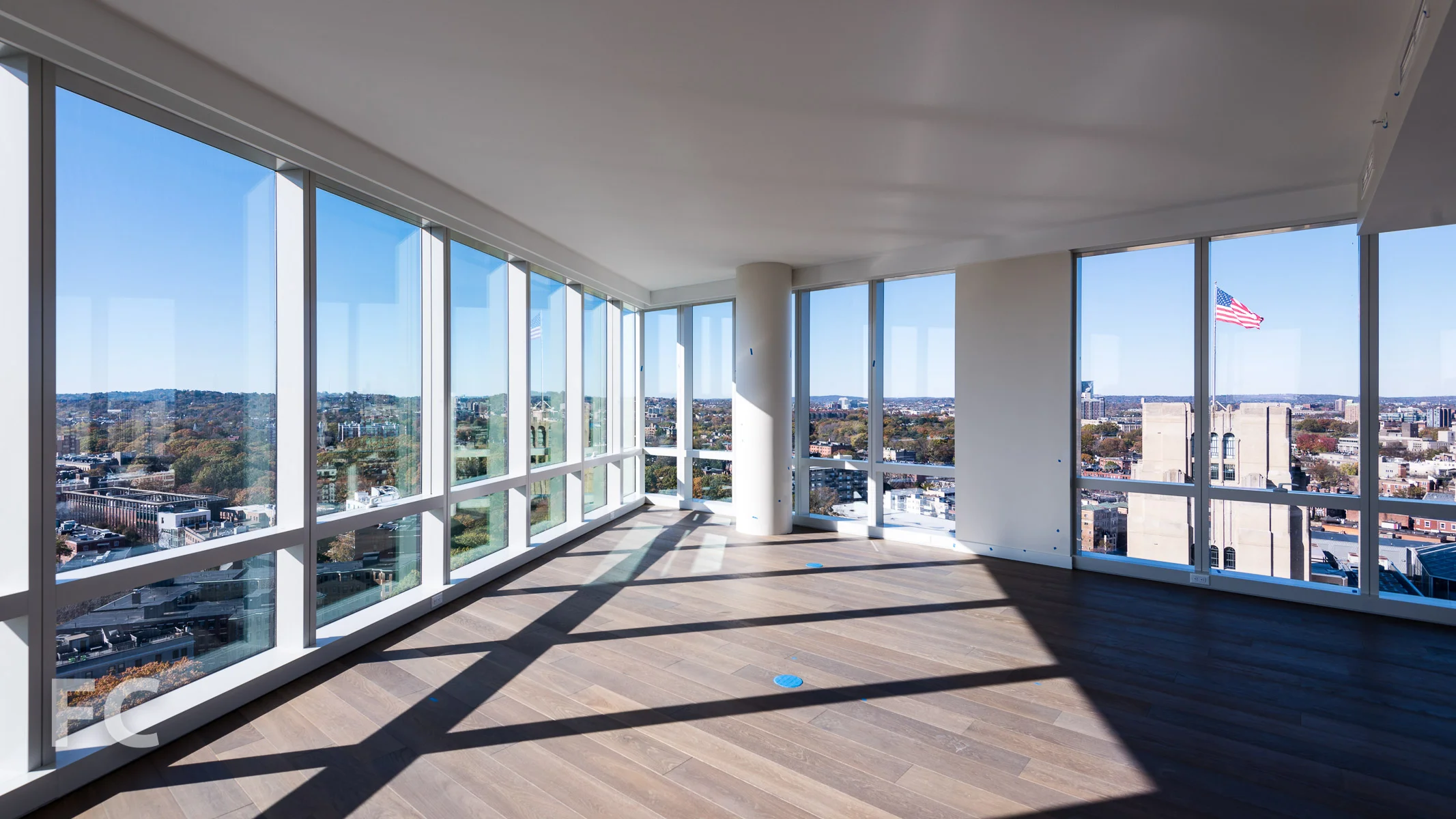 Living room in a condo unit with a northwest view.