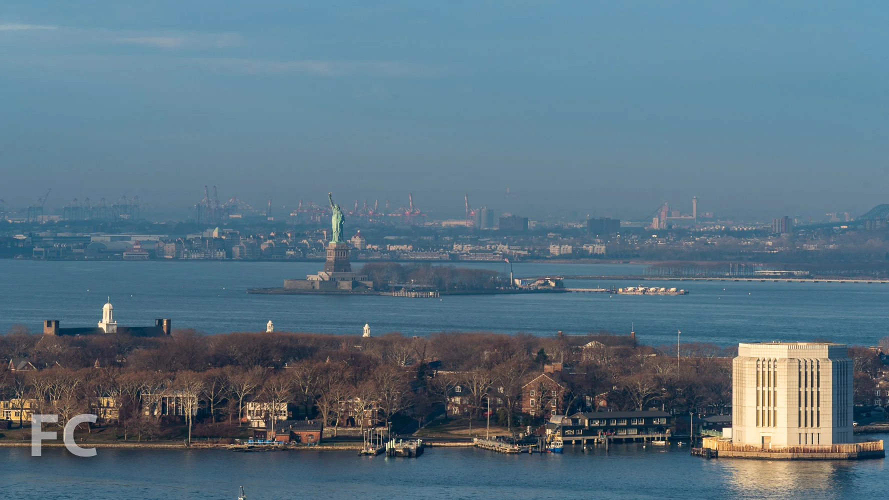 View of Governors Island and the Statue of Liberty from the future rooftop terrace.