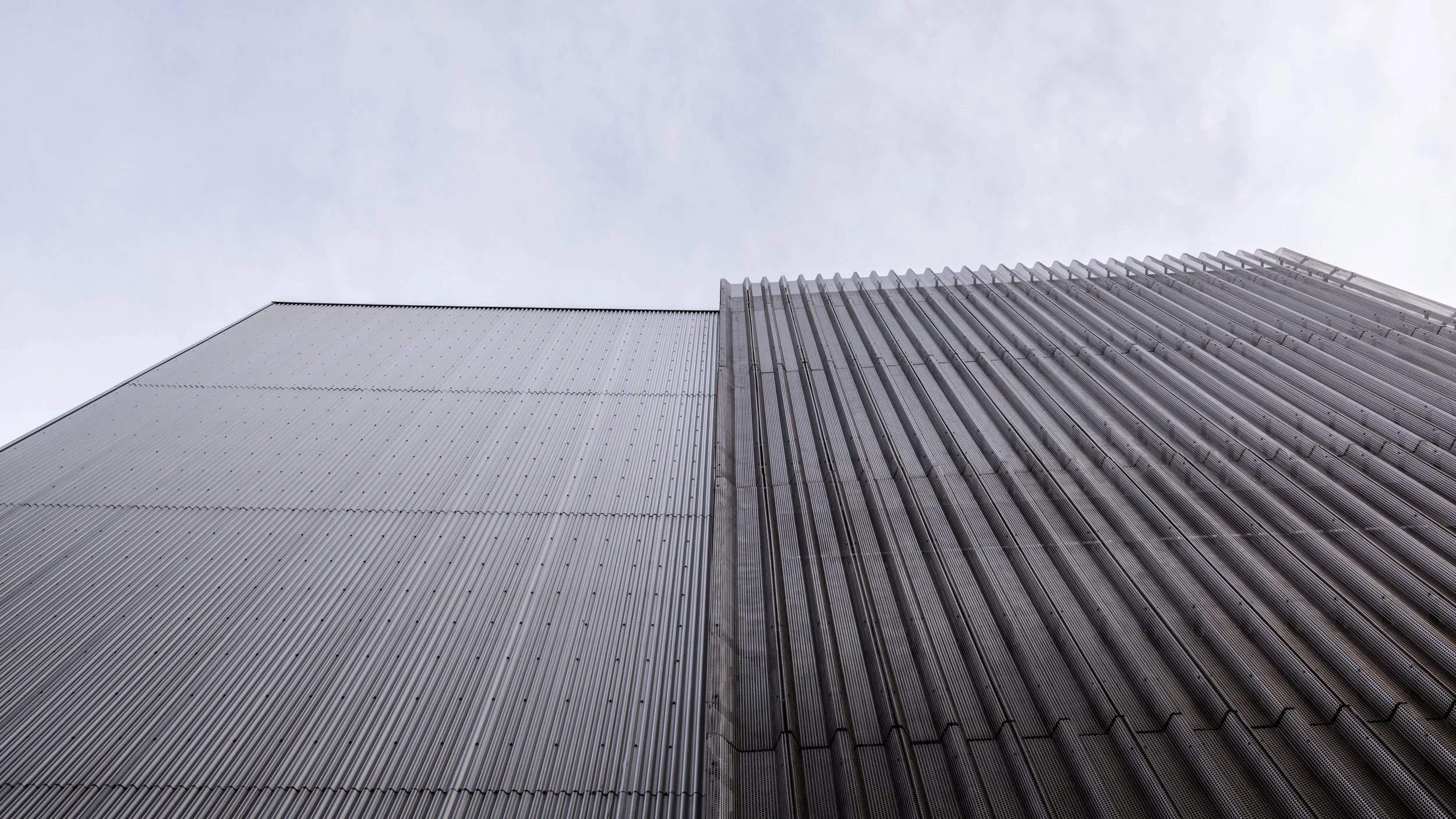 Looking up at the north façade of the new addition.