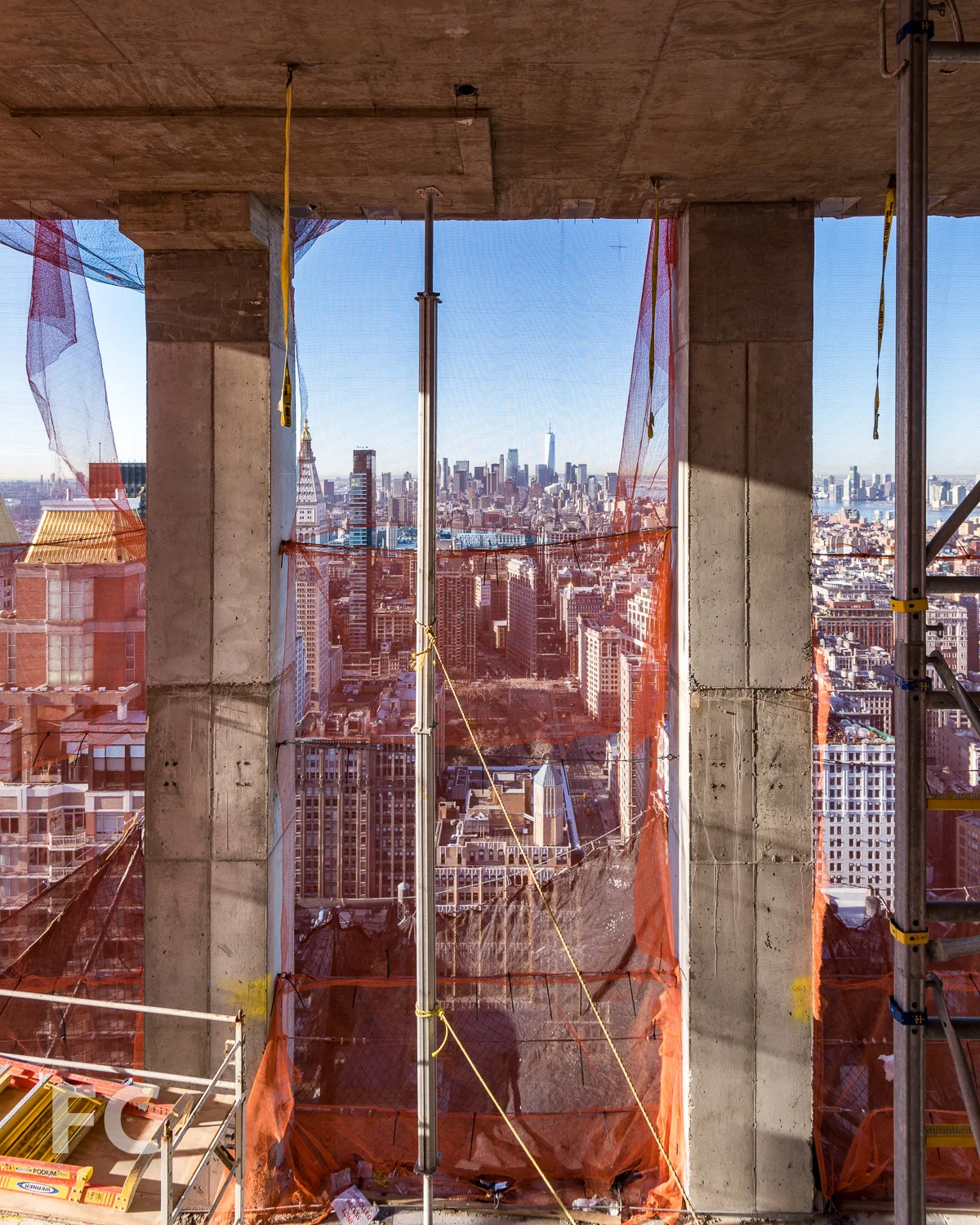 View south from a double-height loggia.
