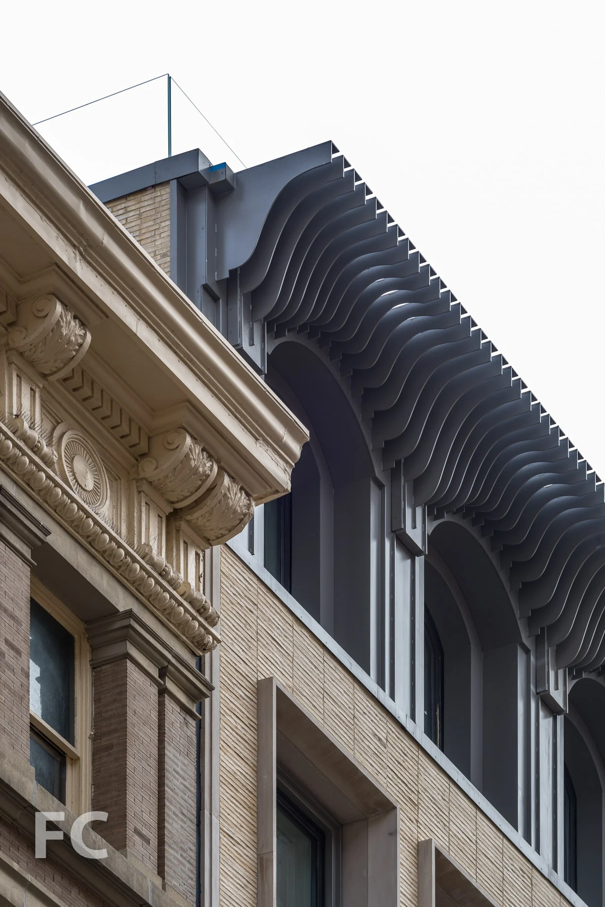 Close-up of the parapet at the northwest corner.