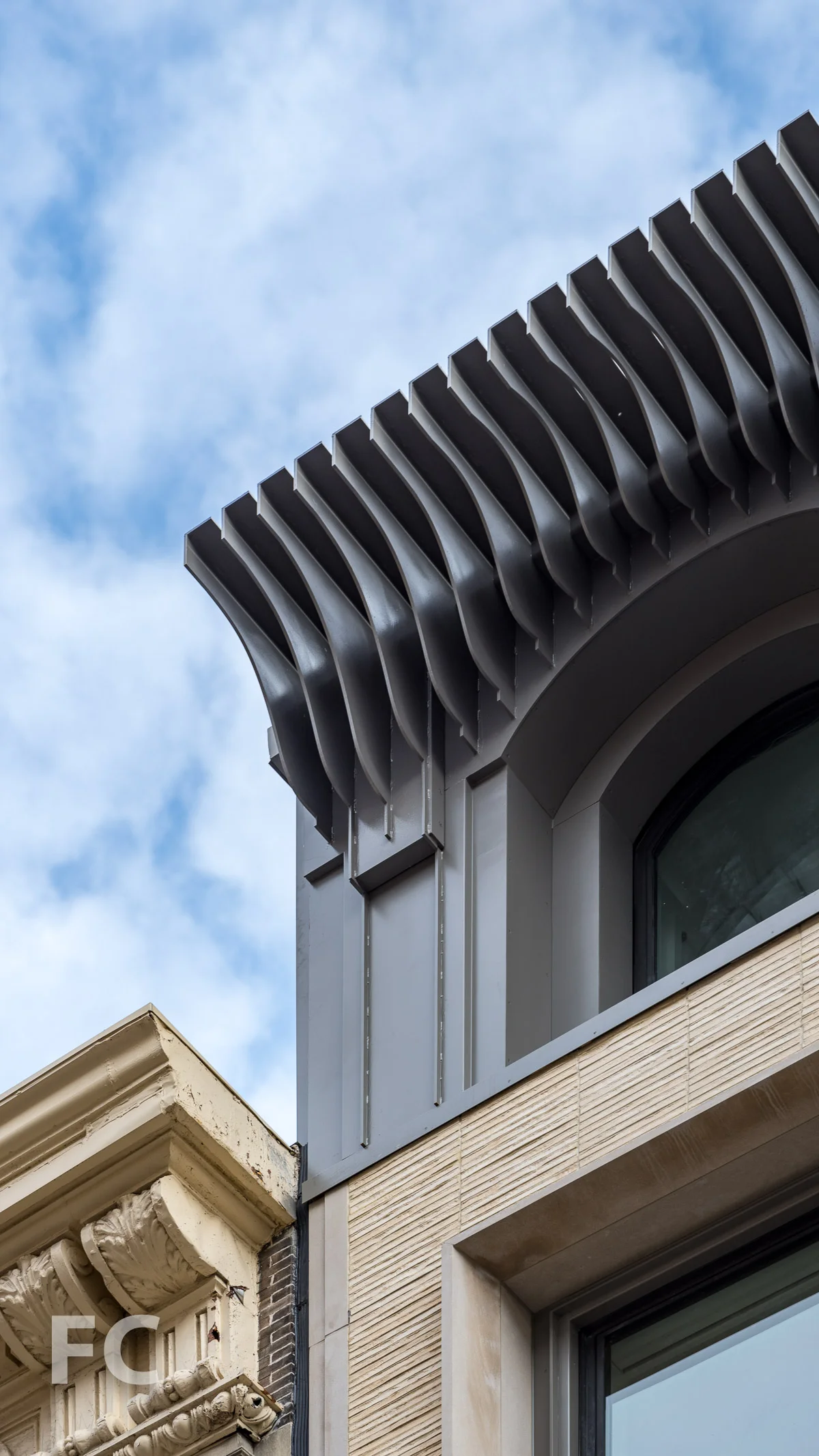 Close-up of the parapet at the northwest corner.