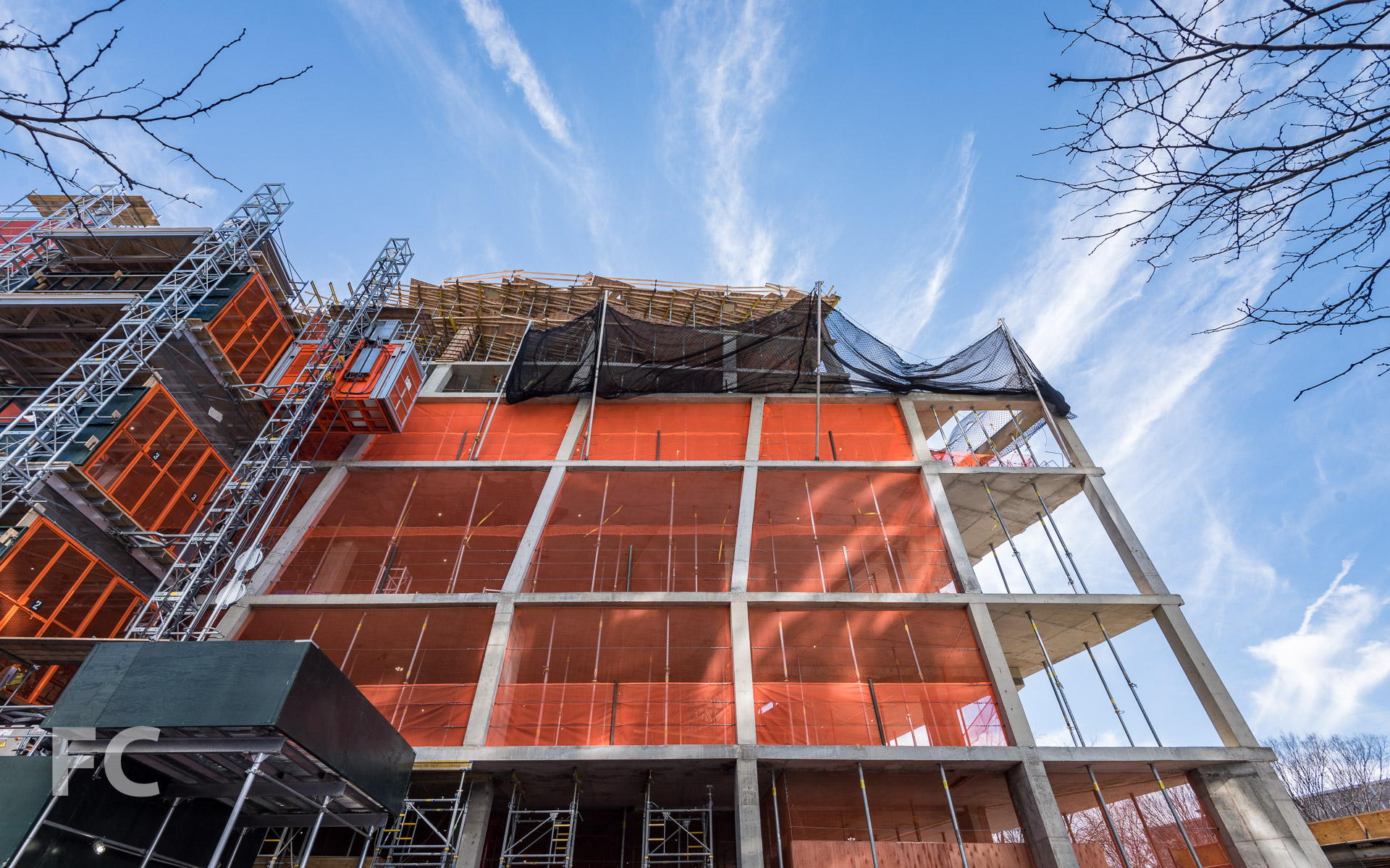 Looking up at the north facade from West 18th Street.