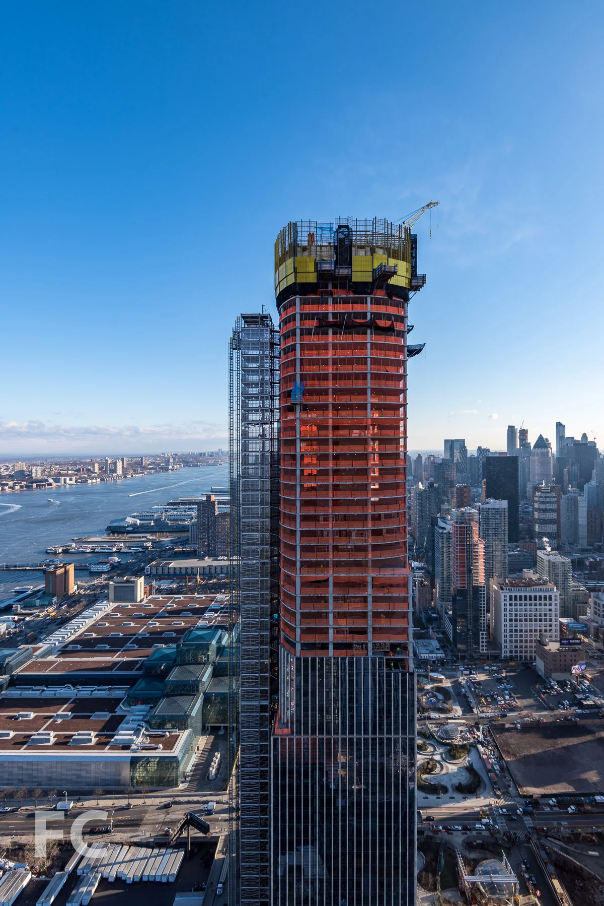 The view north towards 35 Hudson Yards from 15 Hudson Yards.