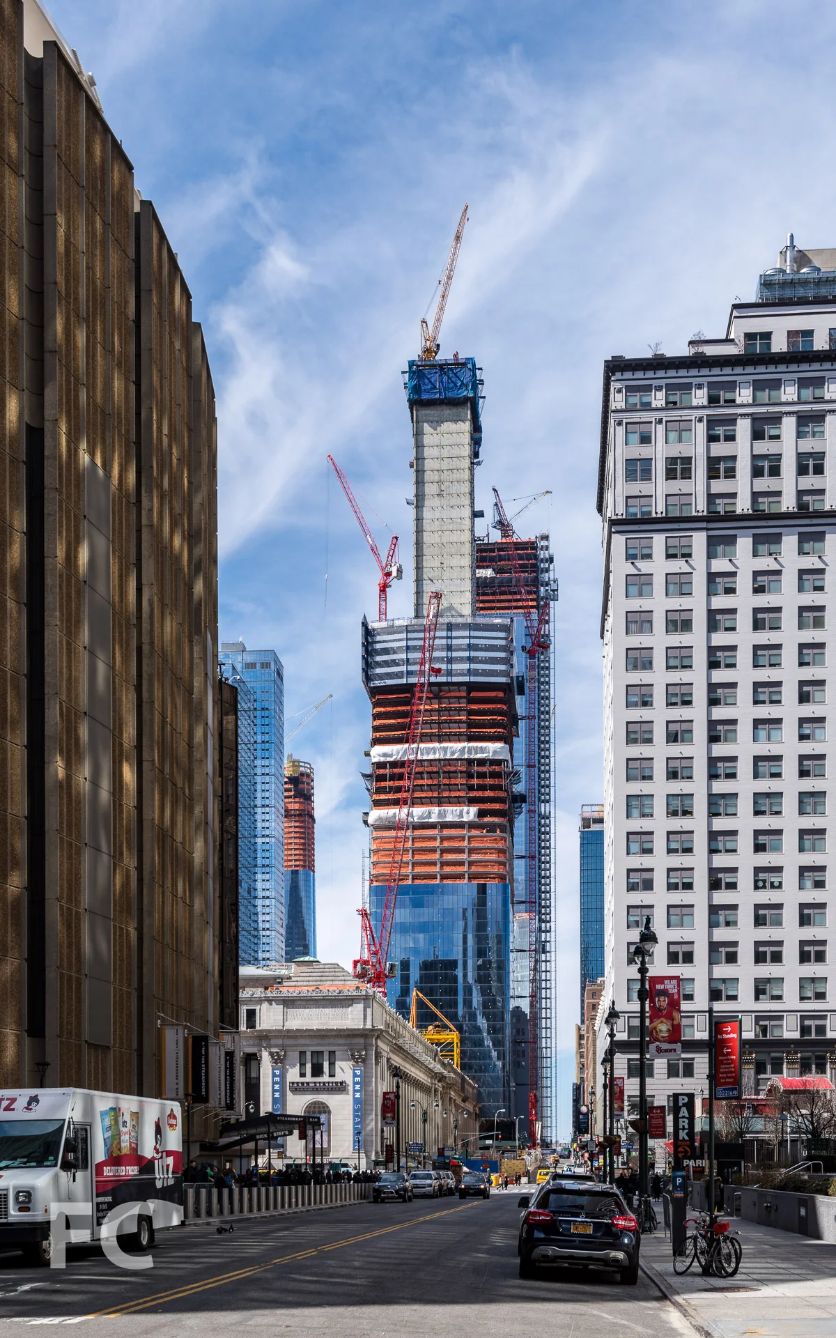 Looking west towards One Manhattan West (center).