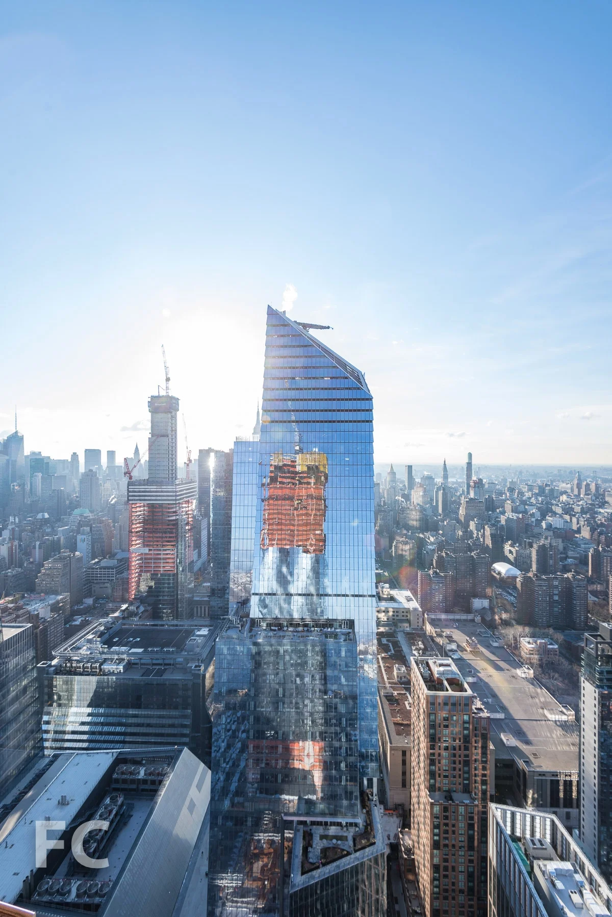 The view east towards 10 Hudson Yards from 15 Hudson Yards.