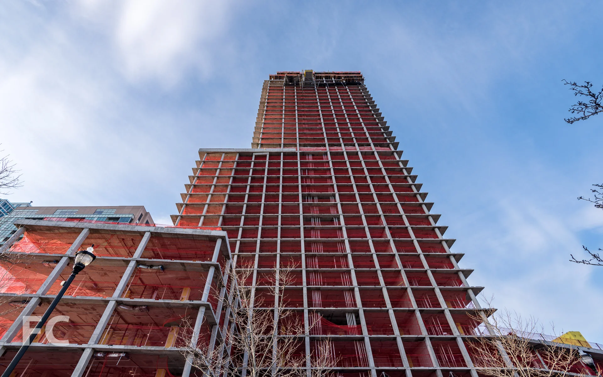 Looking up at the north facade of 75 Park Lane.