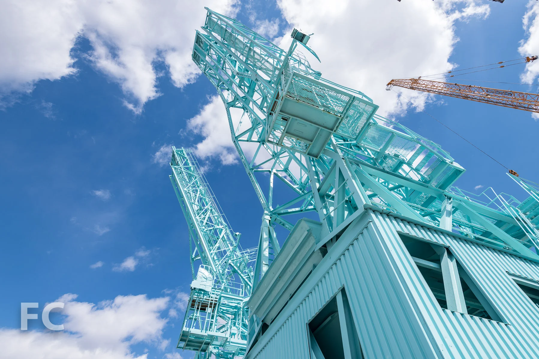 Gantry cranes.