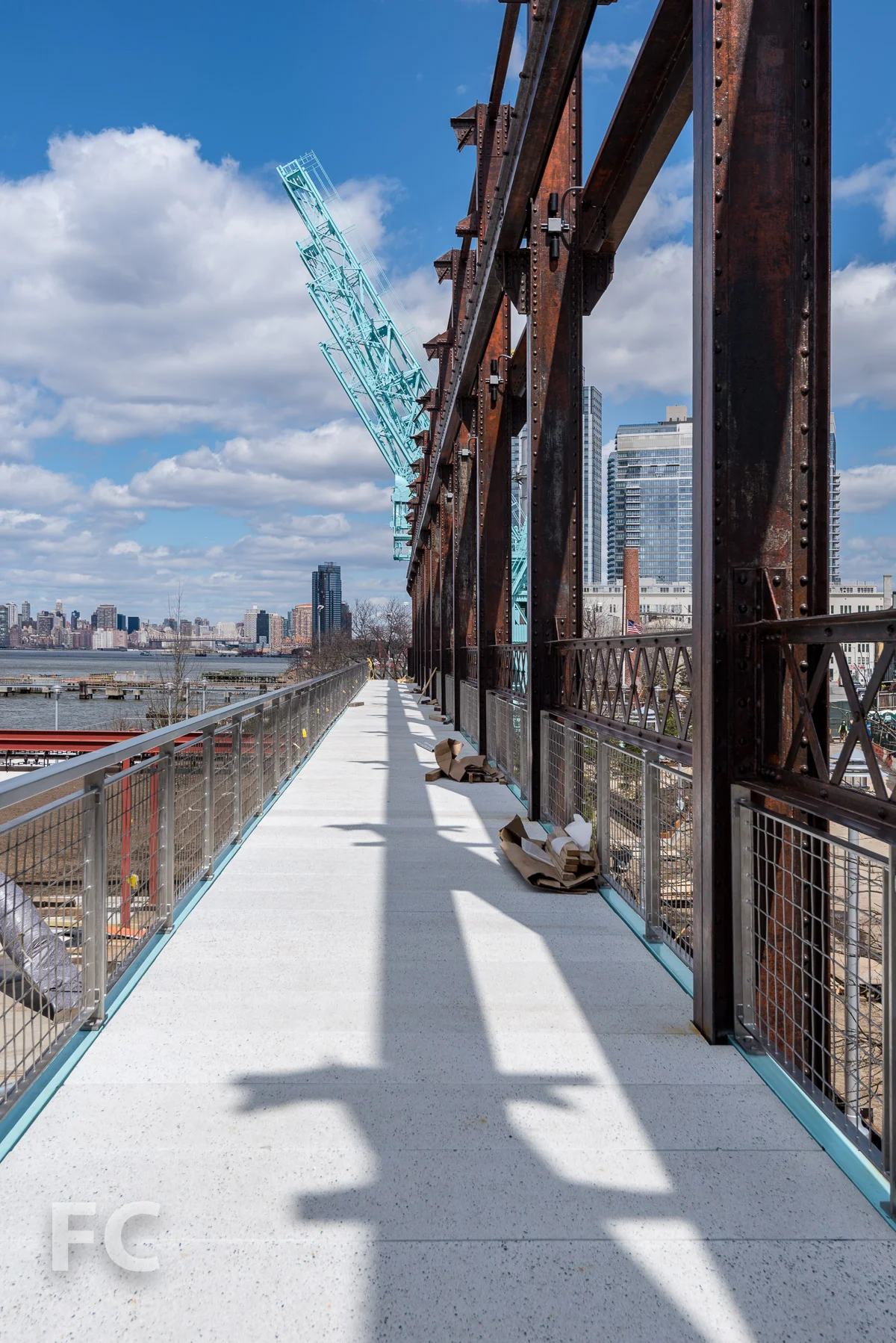 Elevated walkway to the gantry cranes.