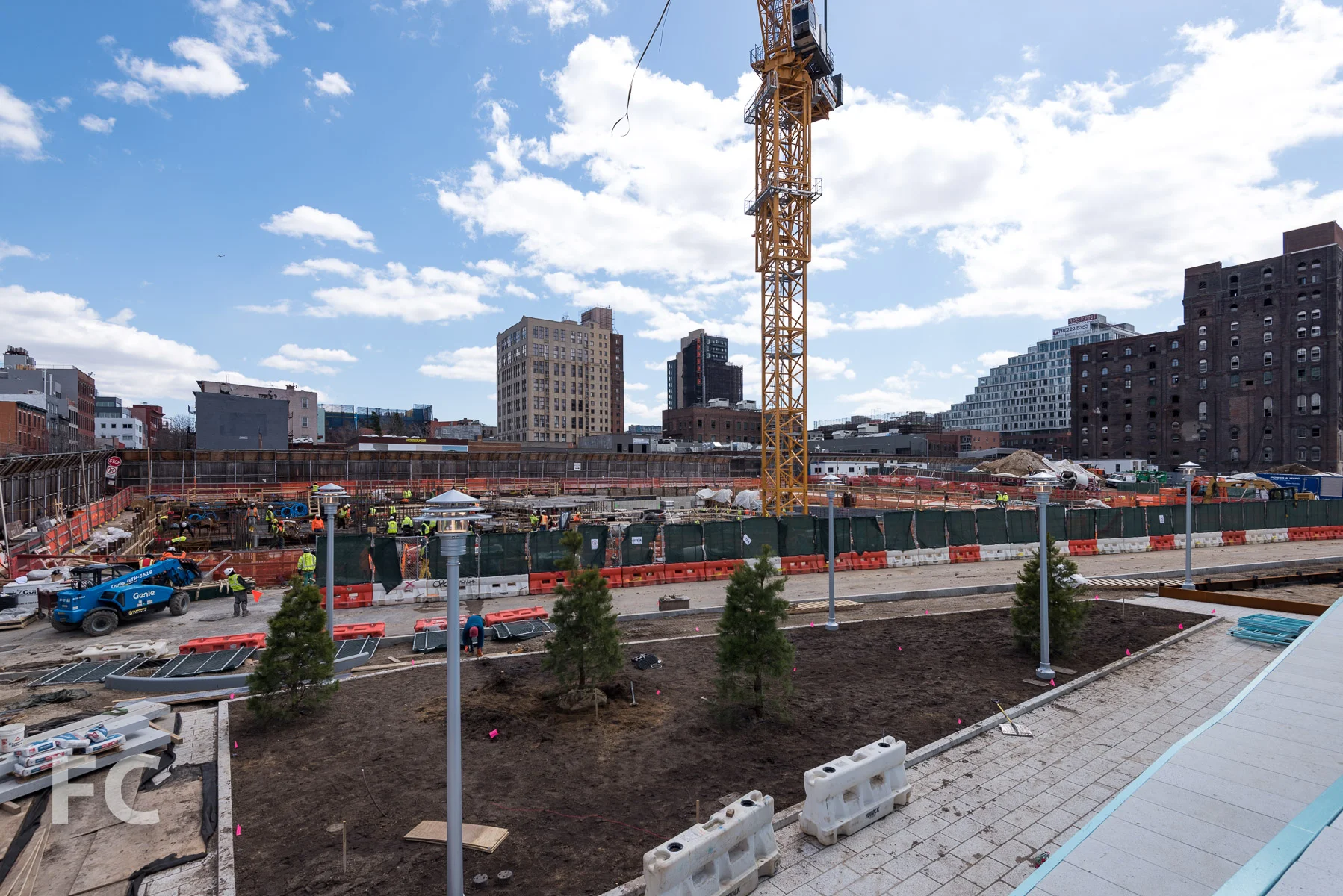 Looking at the site of 260 Kent Avenue from the elevated gantry crane walk.