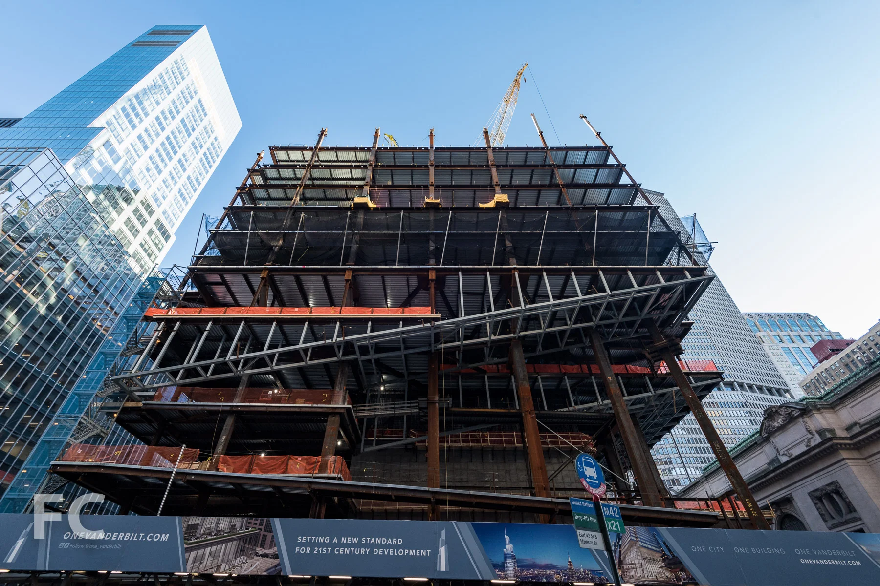 Looking up at the south facade from East 42nd Street.