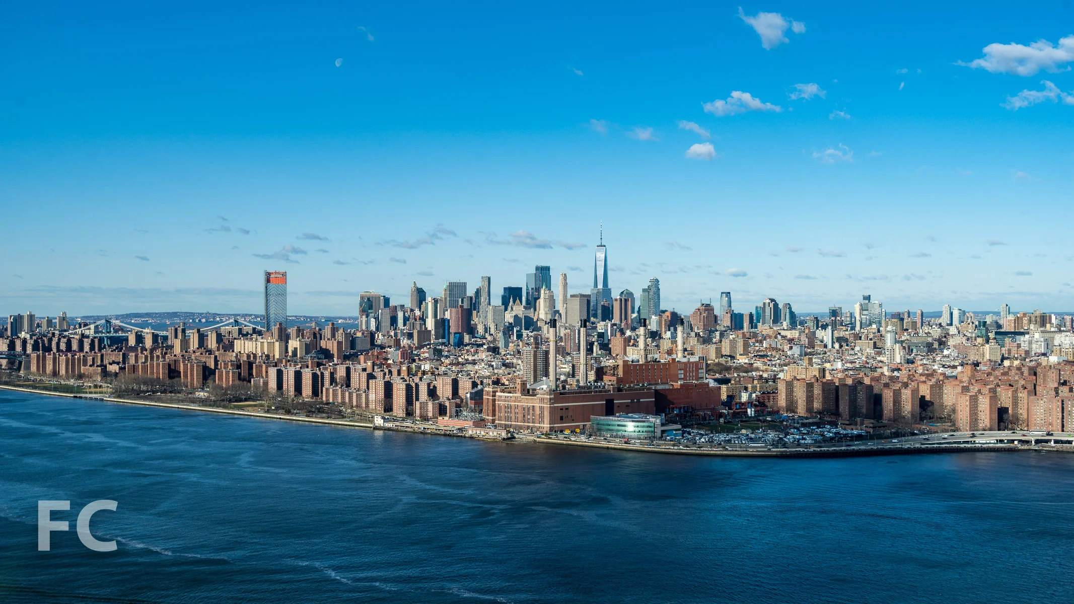 View of the Lower Manhattan skyline from the rooftop.