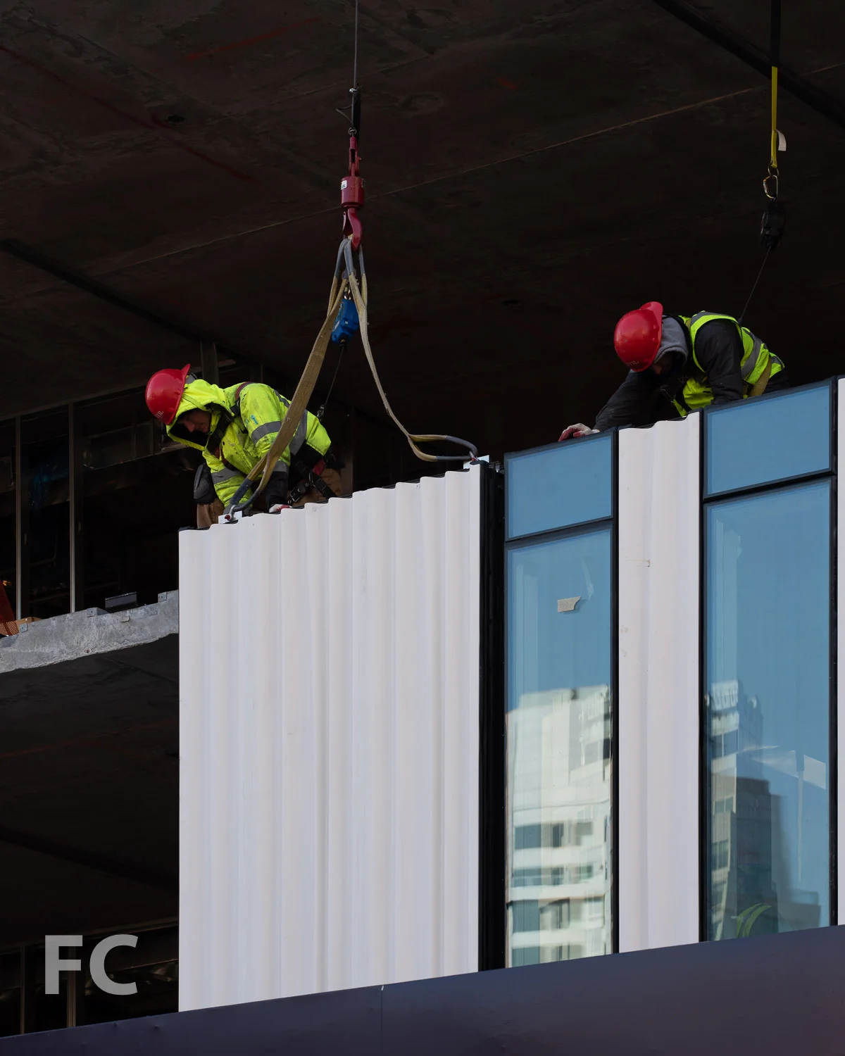 Curtain wall installation at the west facade.