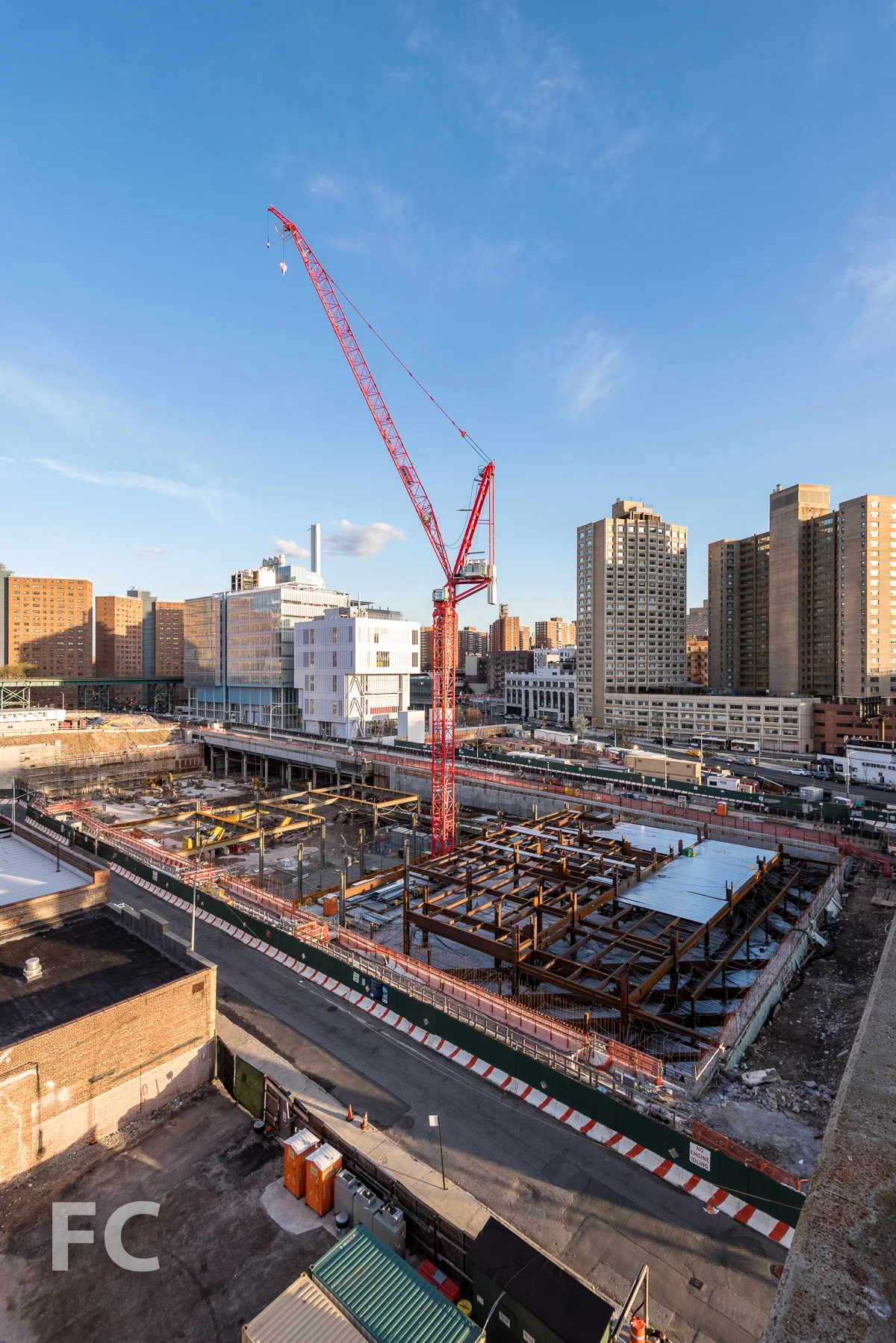 Looking southeast towards the Business School (foreground), the Center for the Art (left), and the Science Center (far left).