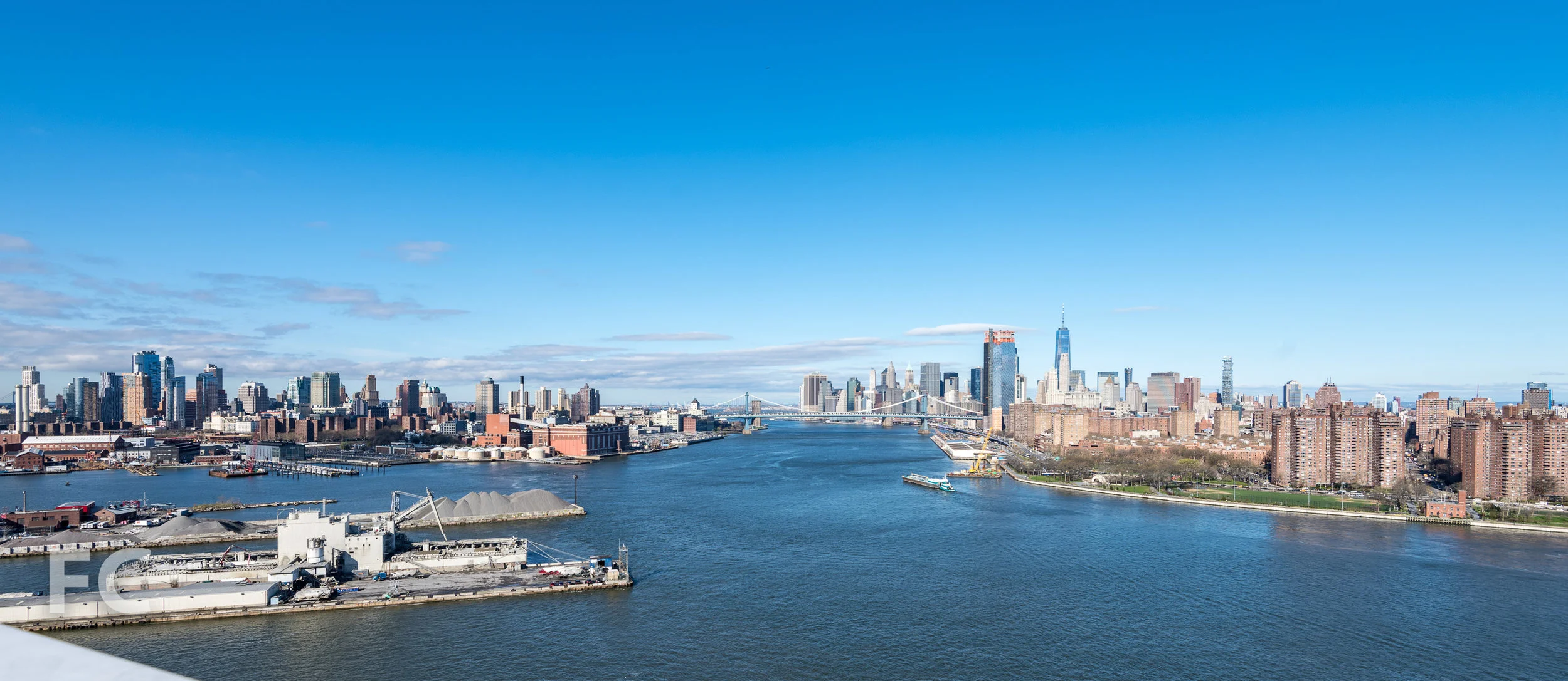 Panoramic view of Lower Manhattan and Downtown Brooklyn from the rooftop.