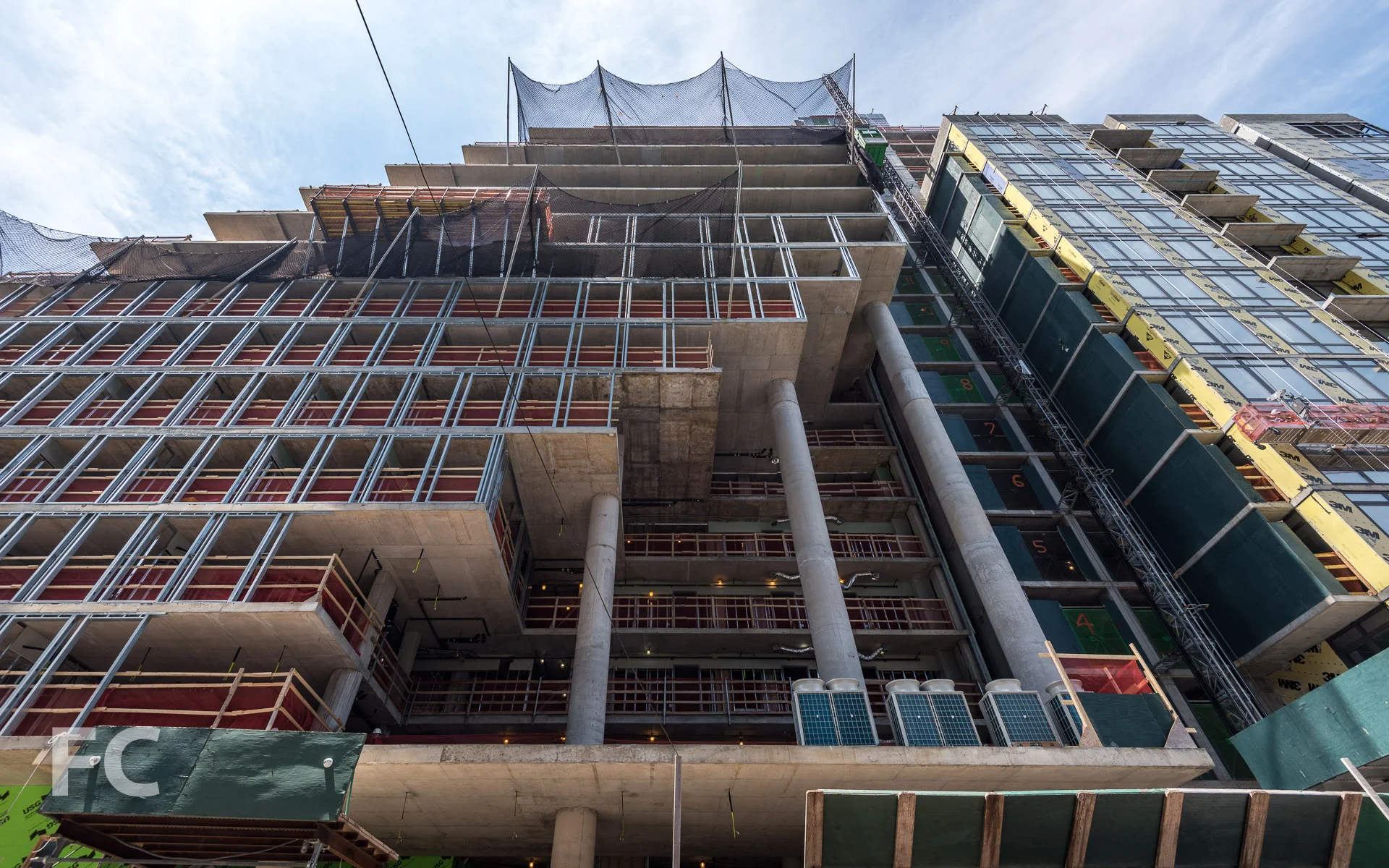 Looking up at the east façade from 27th Street.