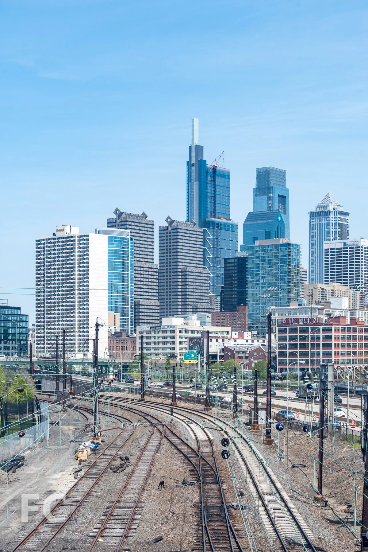 Southwest corner of the tower on the Philadelphia skyline.