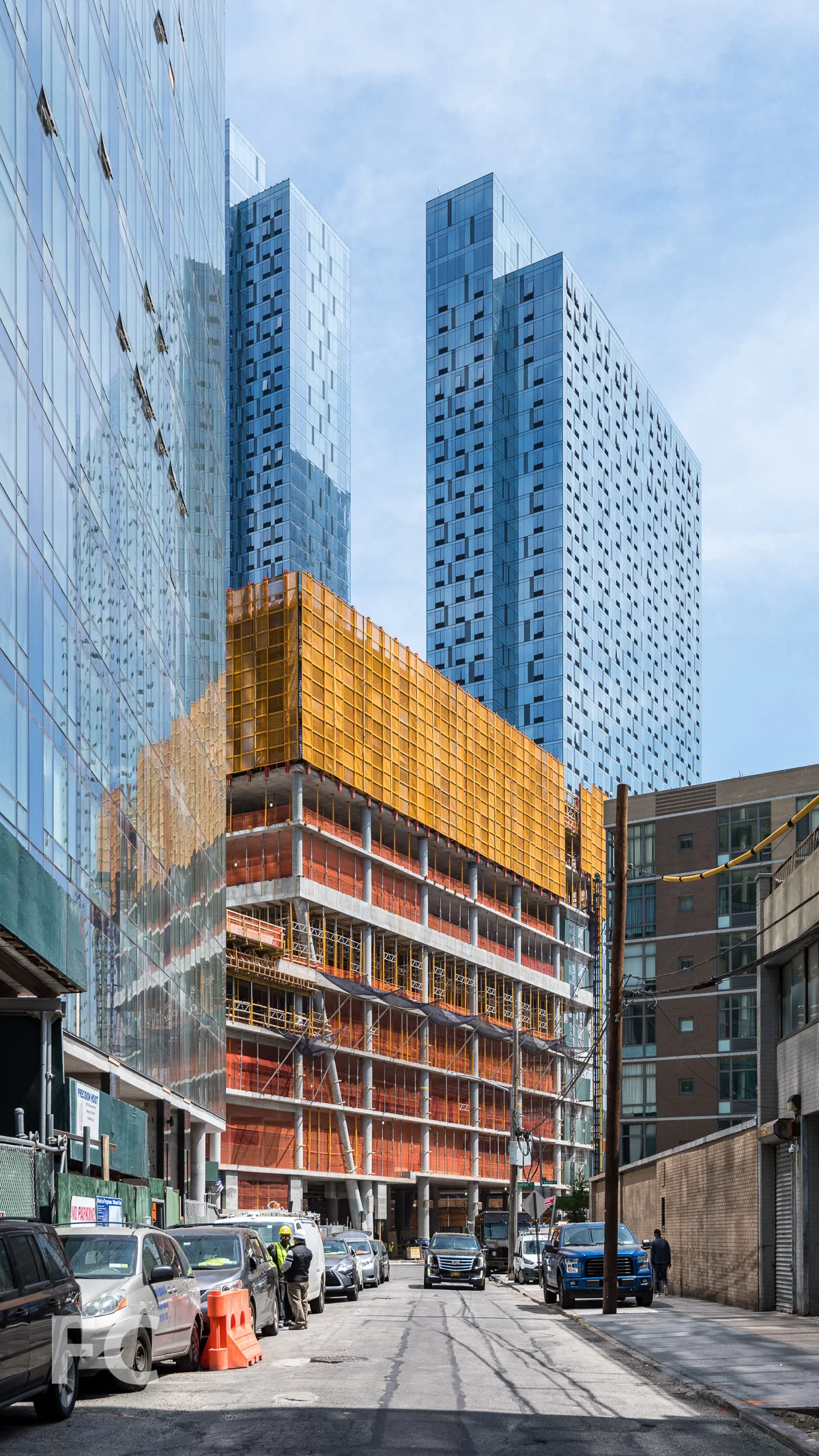 Looking south on 42nd Road towards the west facade.