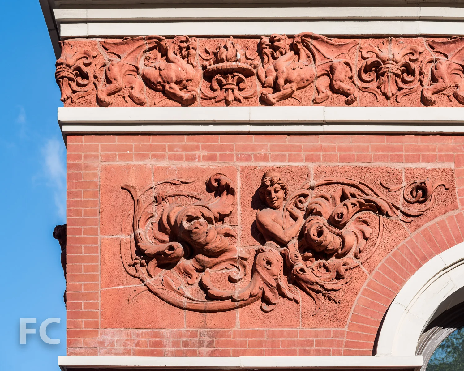 Close-up of the east facade.
