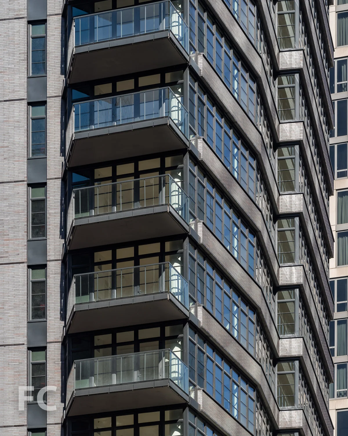 Close-up of the northeast corner of the tower's facade.