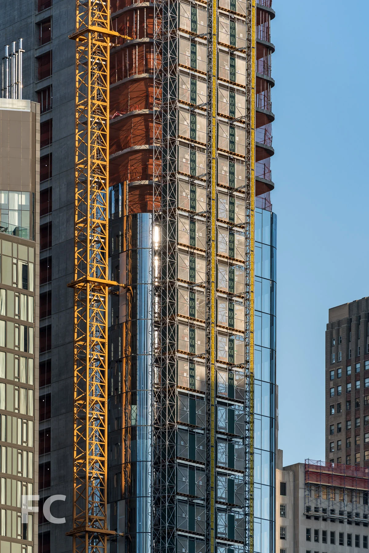 Close-up of the northwest corner with curtain wall installed.