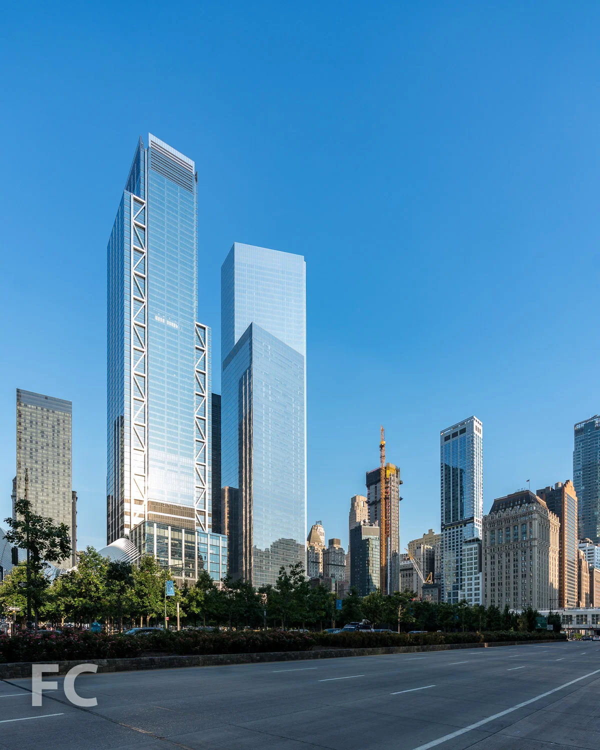 Northwest corner of the tower and the World Trade Center site from West Street.