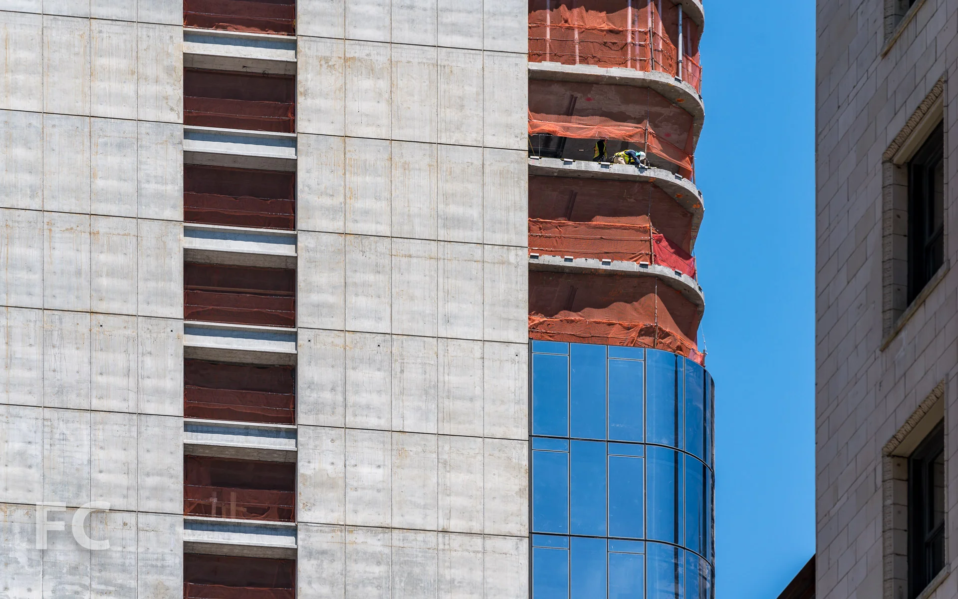 Close-up of the southeast corner of the tower.