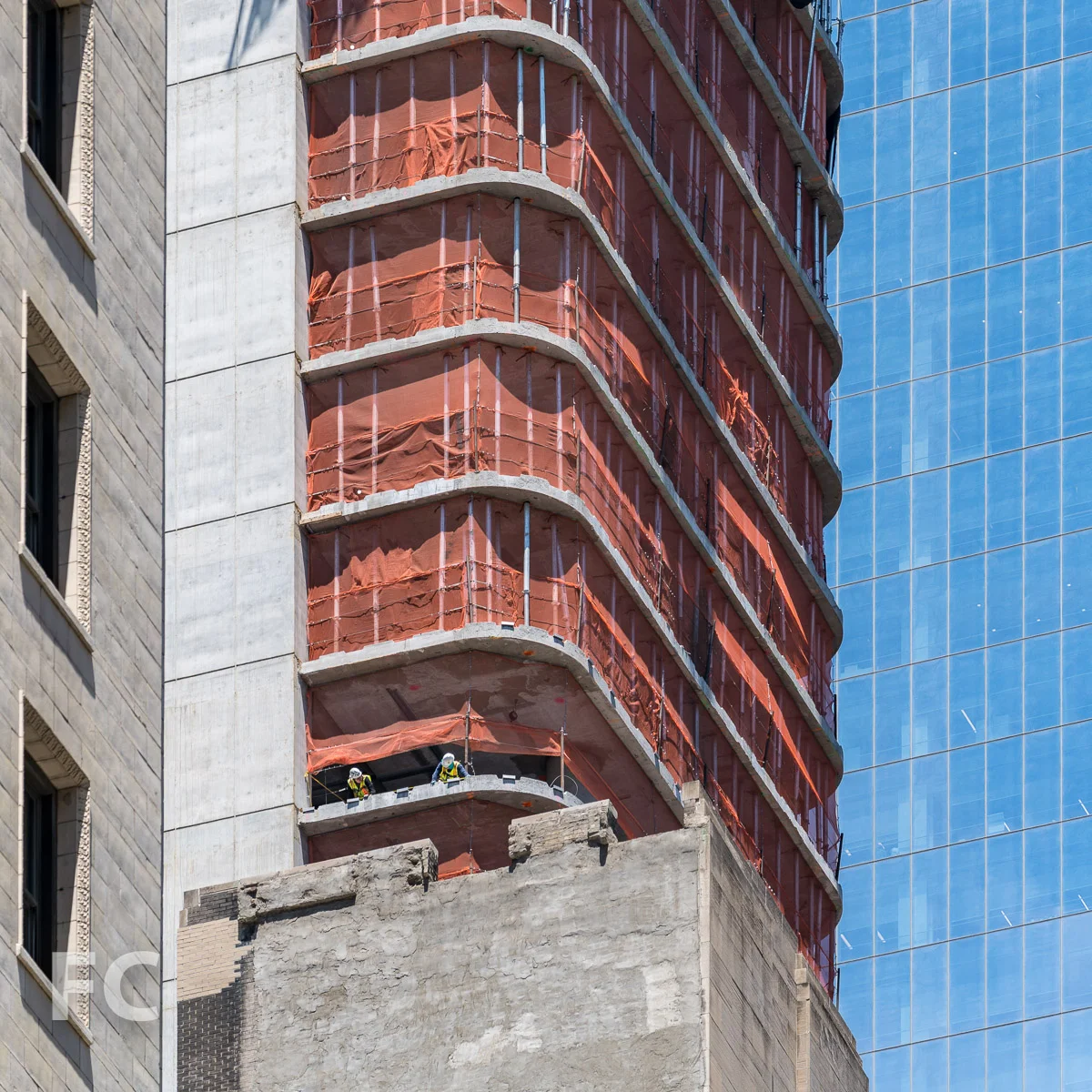 Close-up of the southeast corner of the tower.