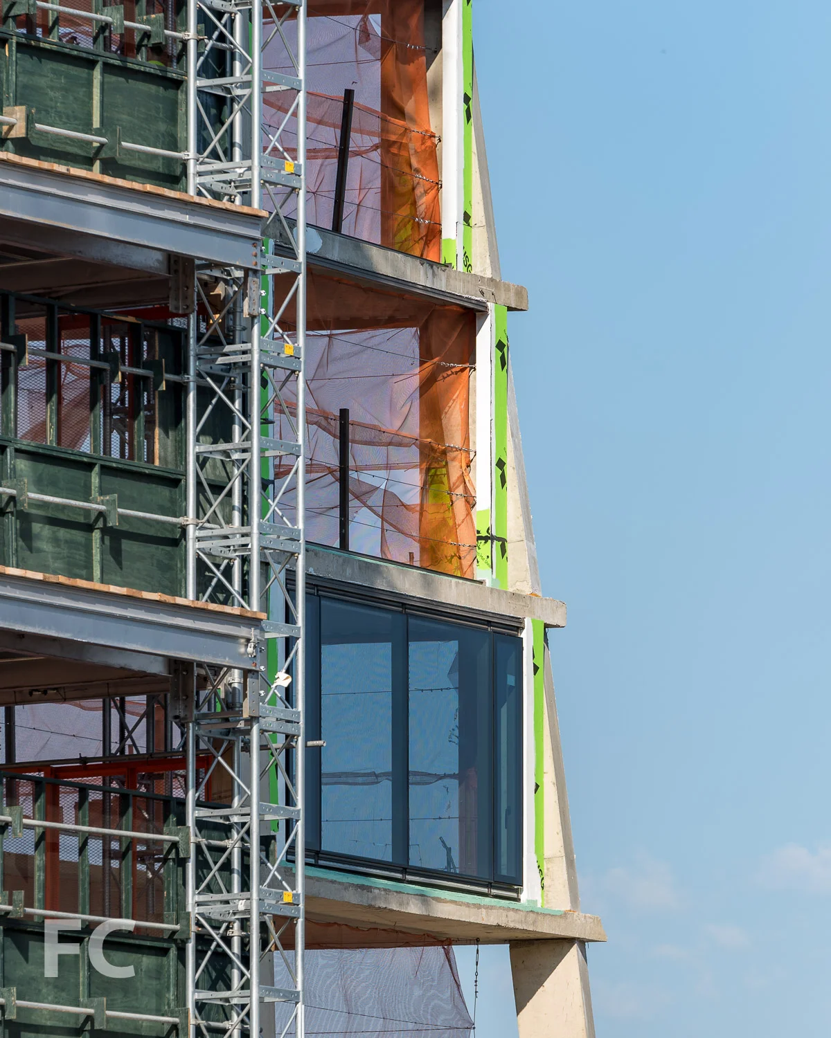Close-up of a window installed at the northwest corner of the west tower.